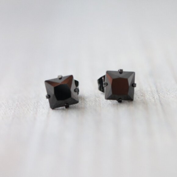 Other - 6mm Black Diamond Style CZ Stones Black Stud Earrings Stainless Steel